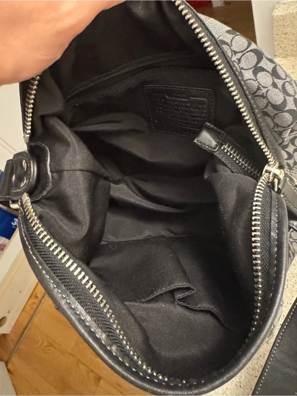 Coach Black and Gray Signature Canvas Hobo Bag